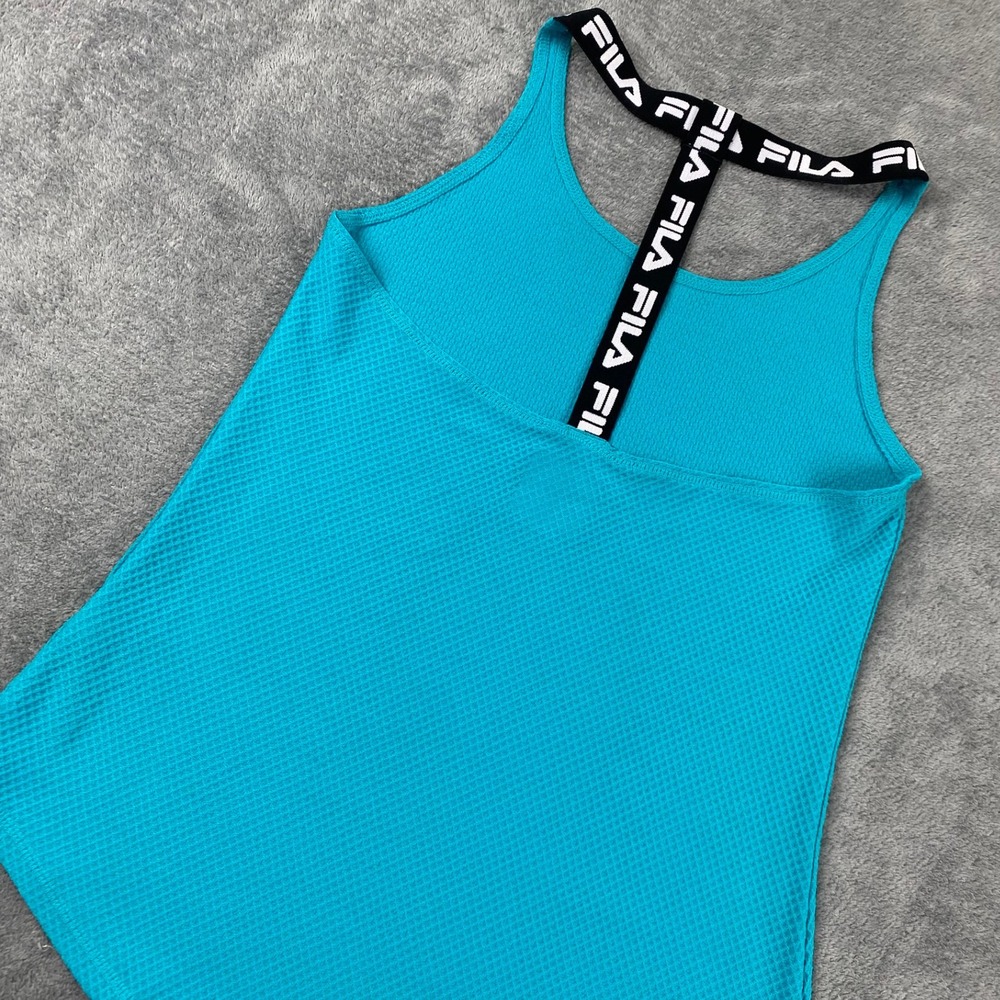 Fila Women S Tank Top Turquoise Blue Waffle Knit Logo Racerback Strap